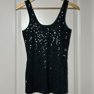 Express Emerald Green Sequin Ribbed Tank Top Y2K Party Dopamine Dressing Style